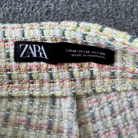 Zara Pink Green Tweed Texture Plaid Mini Skort Skirt Womens Size Medium - Picture 3 of 10